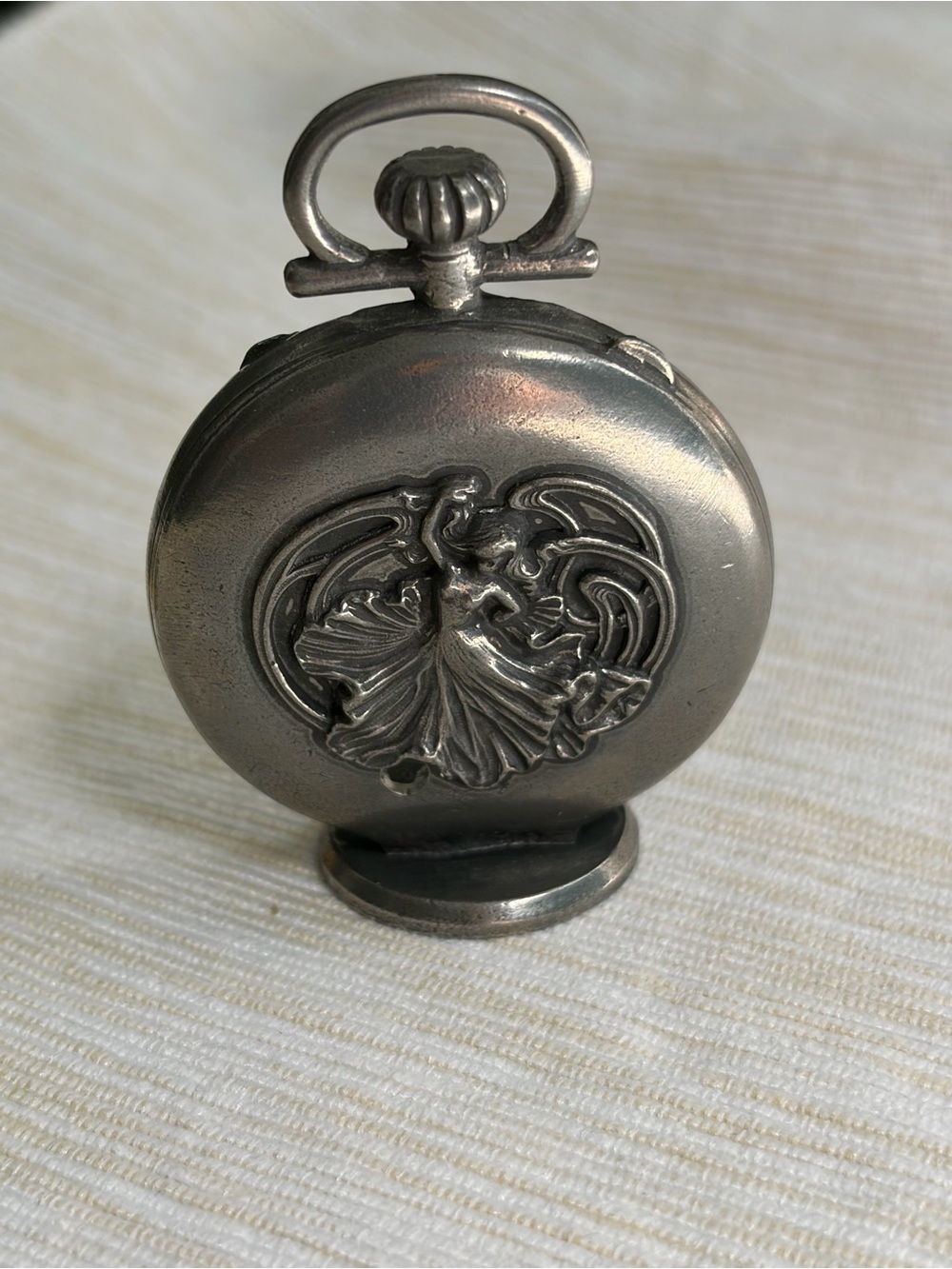 Vintage Pewter Miniature Table Clock 94% Étain Dancing Woman Made in France - Picture 2 of 10